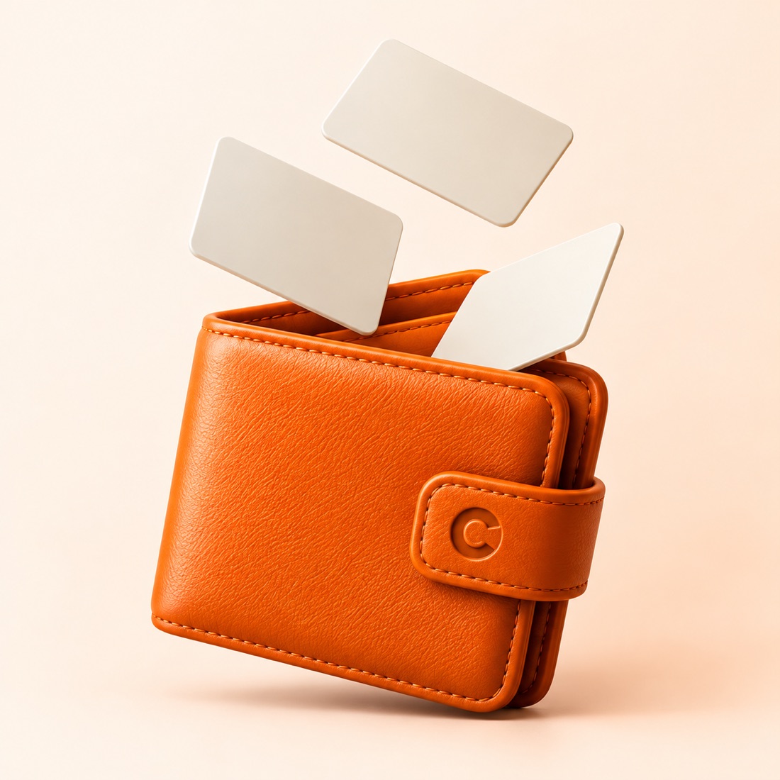 Orange CardNuvio wallet with floating gift cards